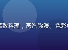 专业厨师在现代化厨房烹饪精致料理，蒸汽弥漫、色彩鲜艳，展现中华美食技艺之美